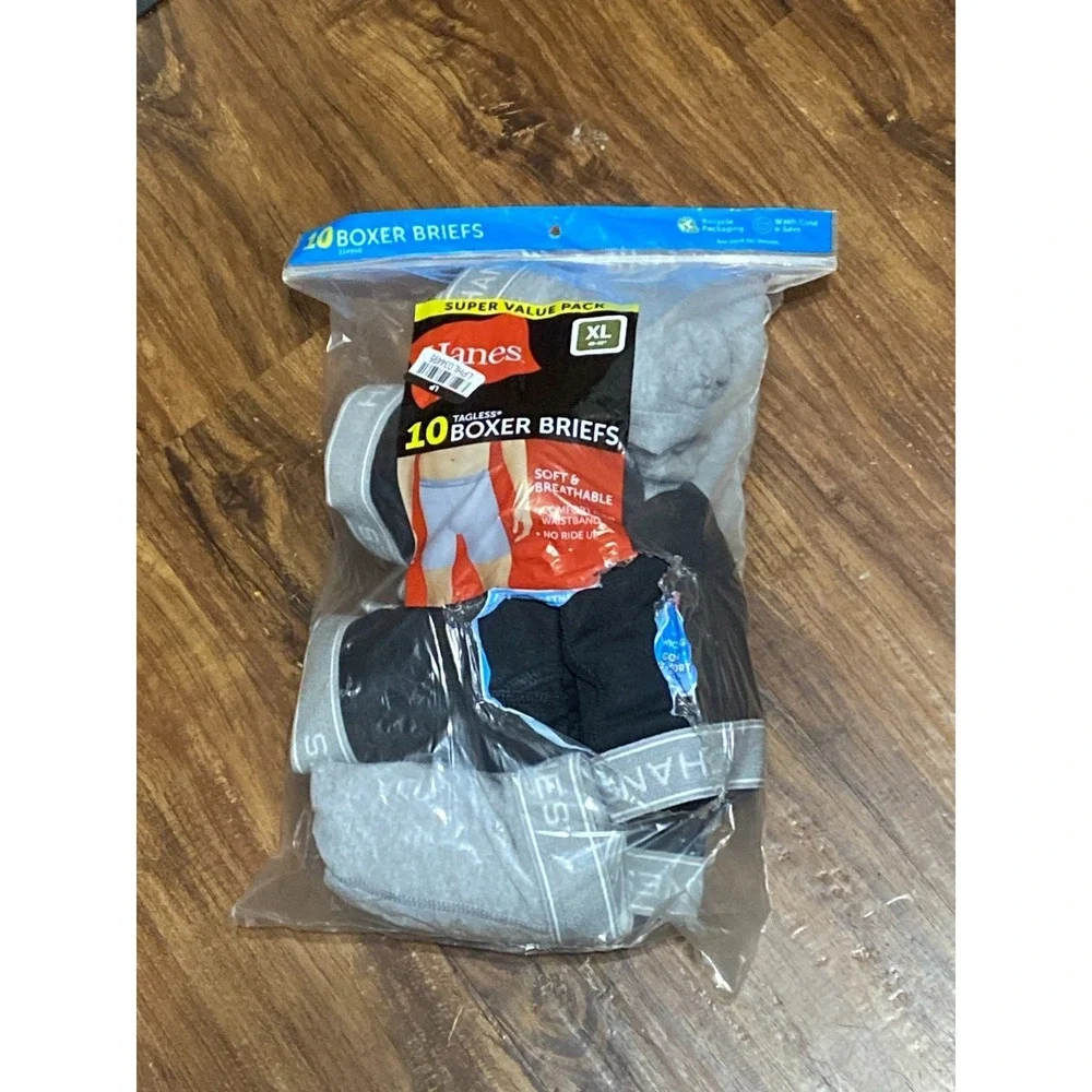 Men's Boxer Briefs by Hanes Black/Gray XL 9-Pack New With Tags